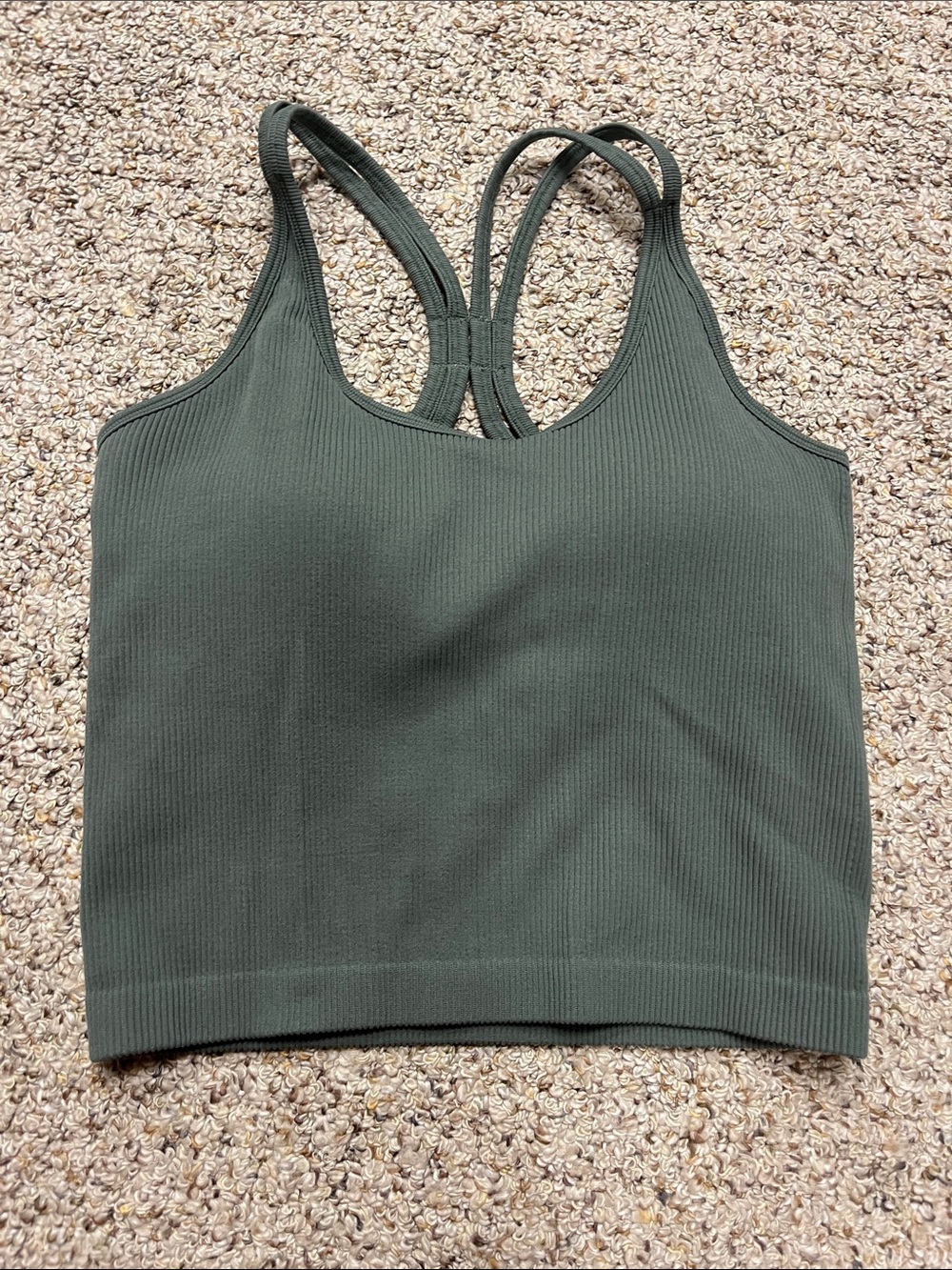Avia Ribbed Double-Strap Crop Tank - Deep Olive
